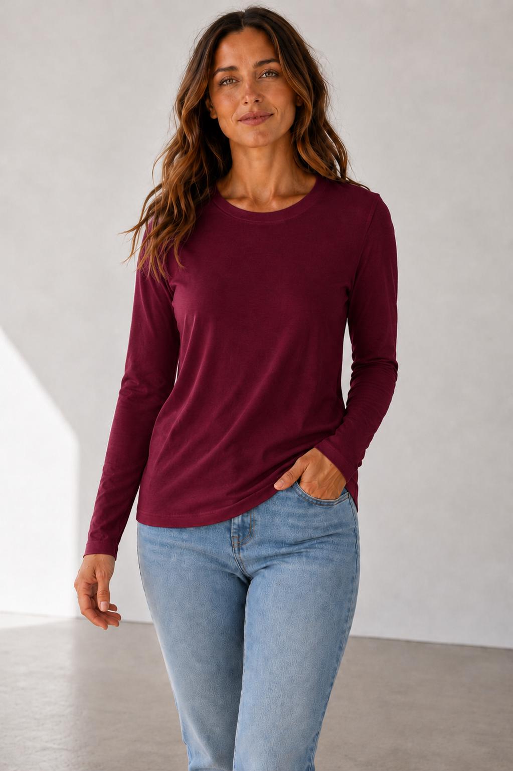 Long Sleeve Crewneck Tee Rayon Span