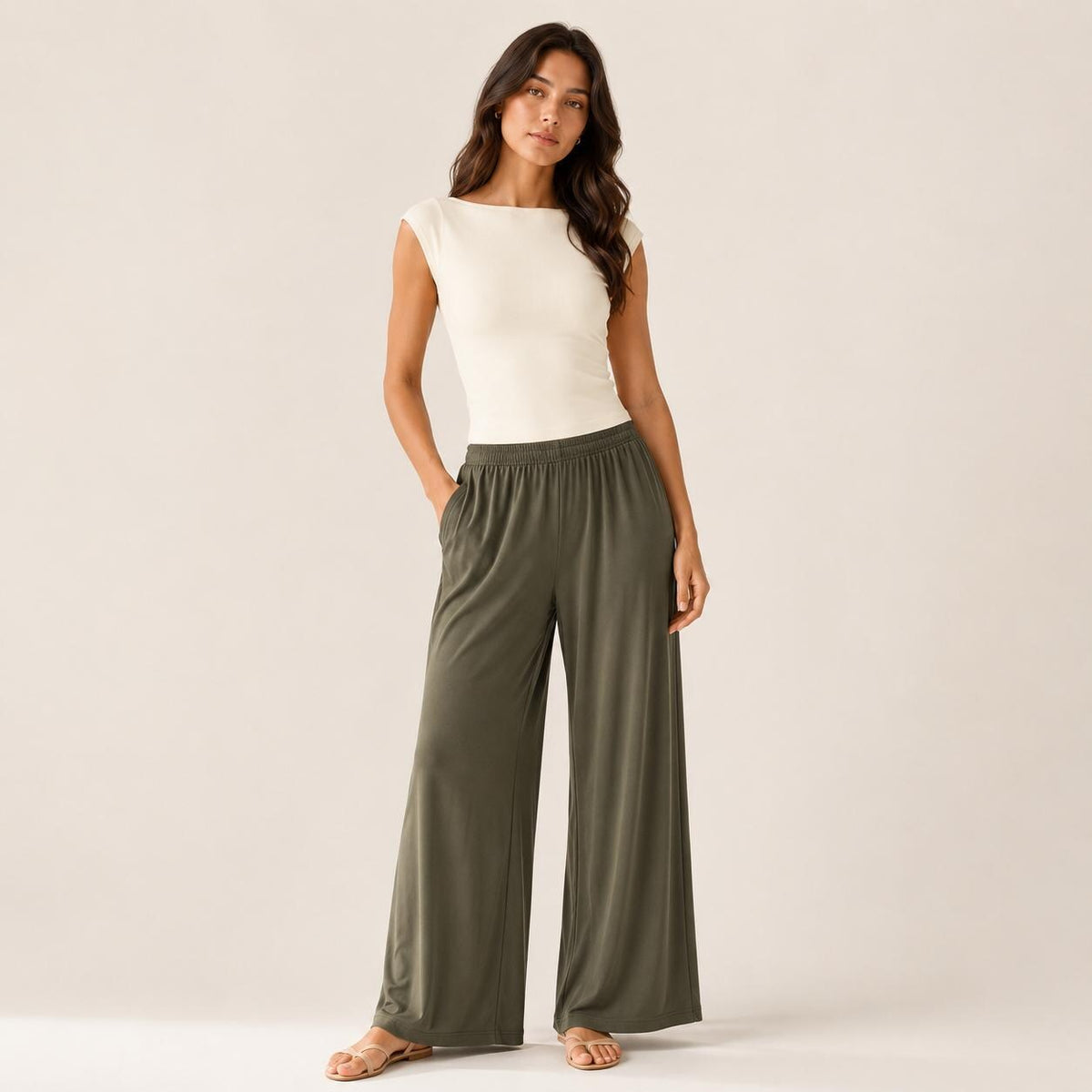 Women’s Wide Straight Leg Pants with Pockets, Soft Flowing pants