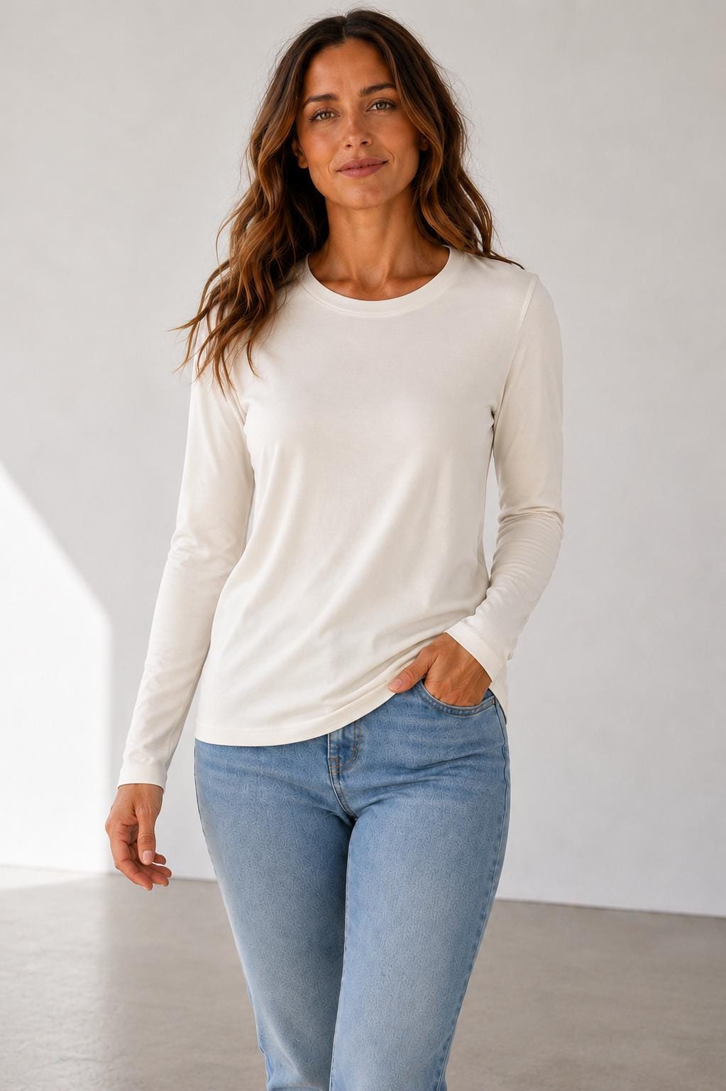 Long Sleeve Crewneck Tee Rayon Span