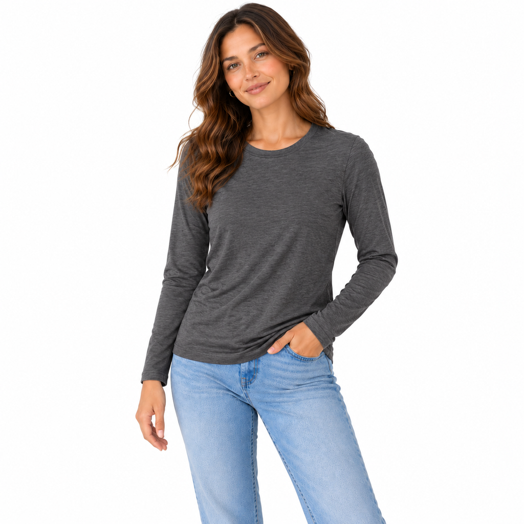Long Sleeve Crewneck Tee Rayon Span