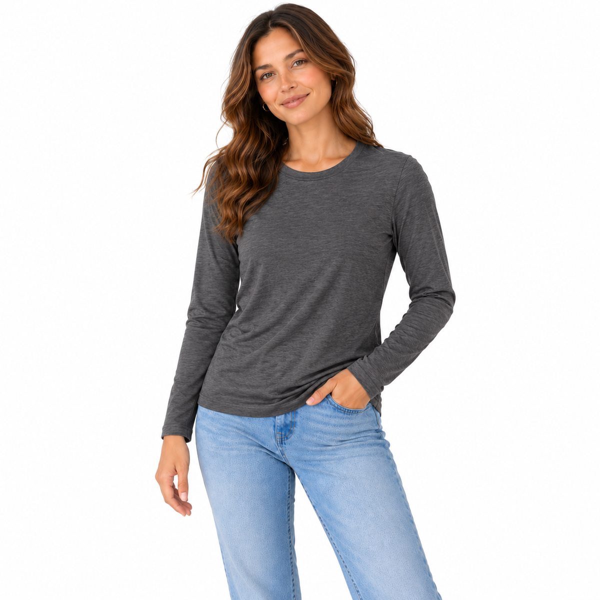 Long Sleeve Crewneck Tee Rayon Span