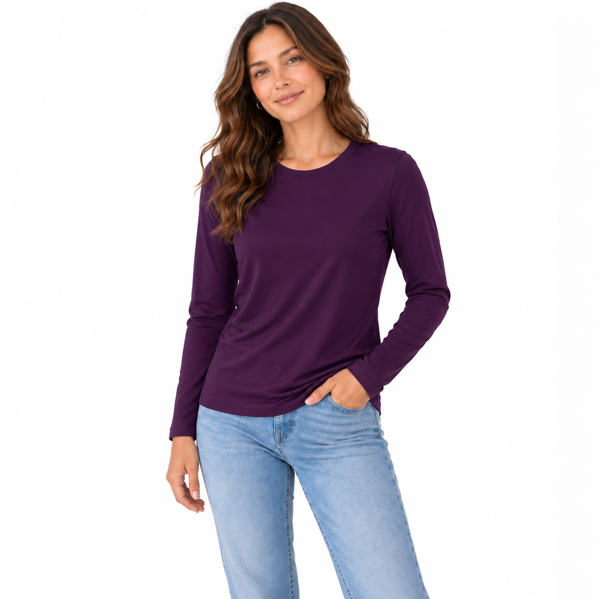 Long Sleeve Crewneck Tee Rayon Span