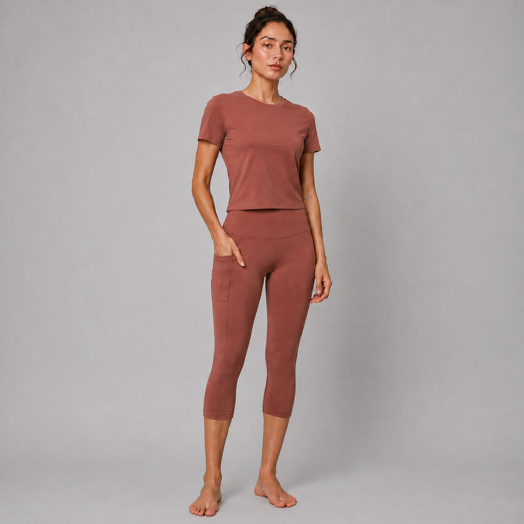 Organic Cotton High Waist Capri Leggings with Side Pockets