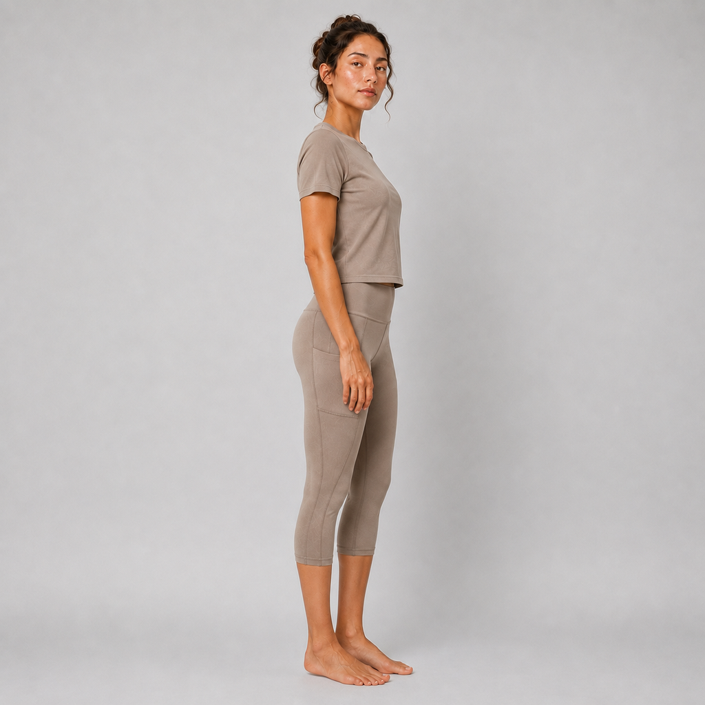 Organic Cotton High Waist Capri Leggings with Side Pockets
