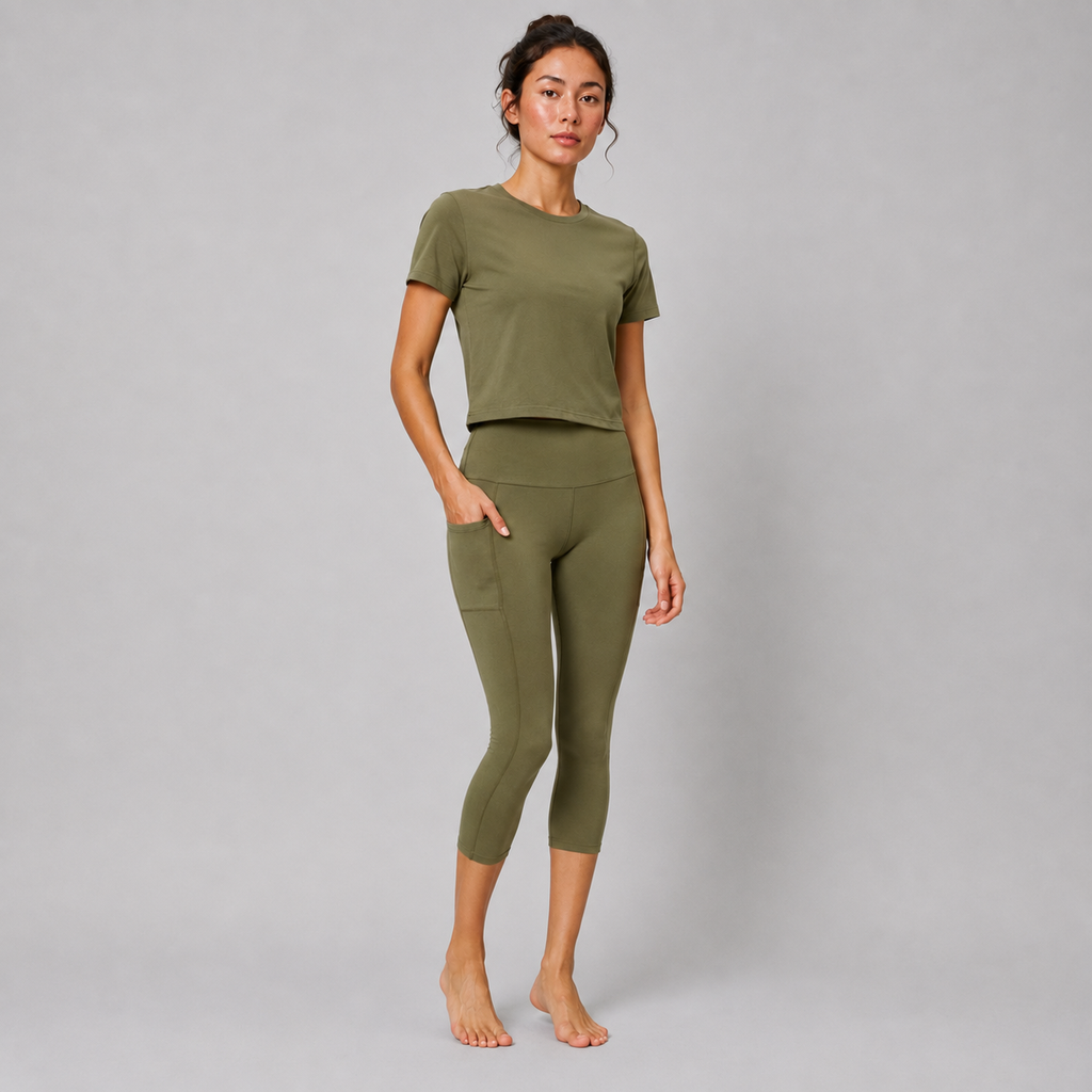 Organic Cotton High Waist Capri Leggings with Side Pockets