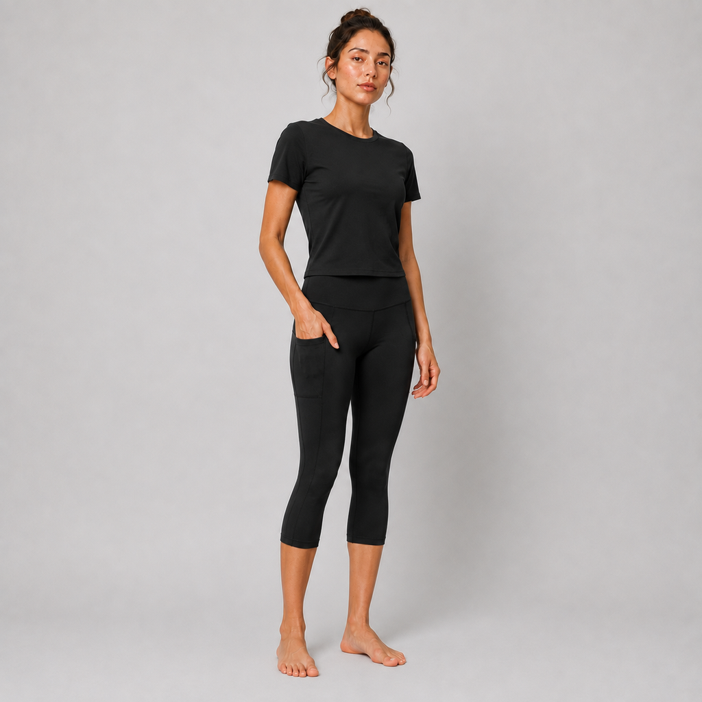 Organic Cotton High Waist Capri Leggings with Side Pockets