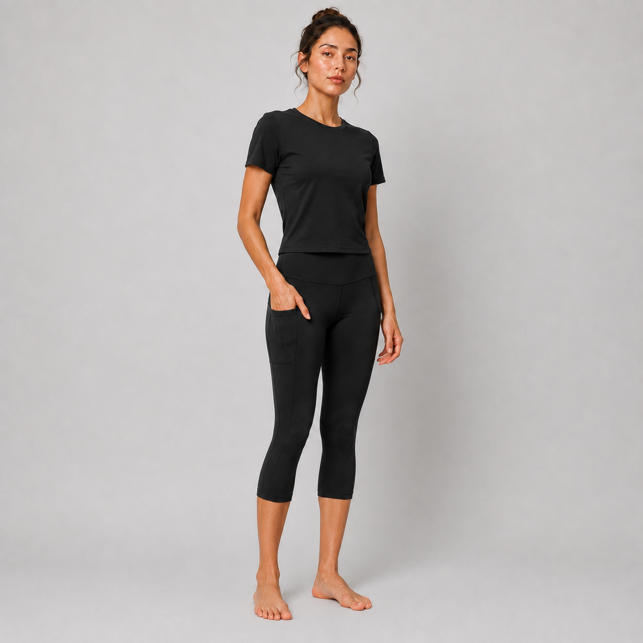 Organic Cotton High Waist Capri Leggings with Side Pockets