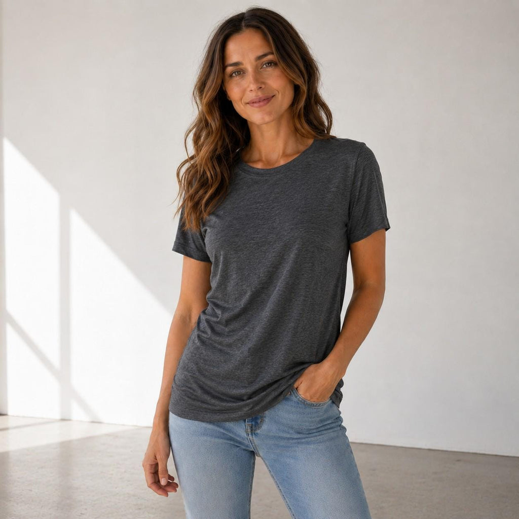 Soft Rayon Spandex Crewneck Tee: Comfortable Everyday Drape