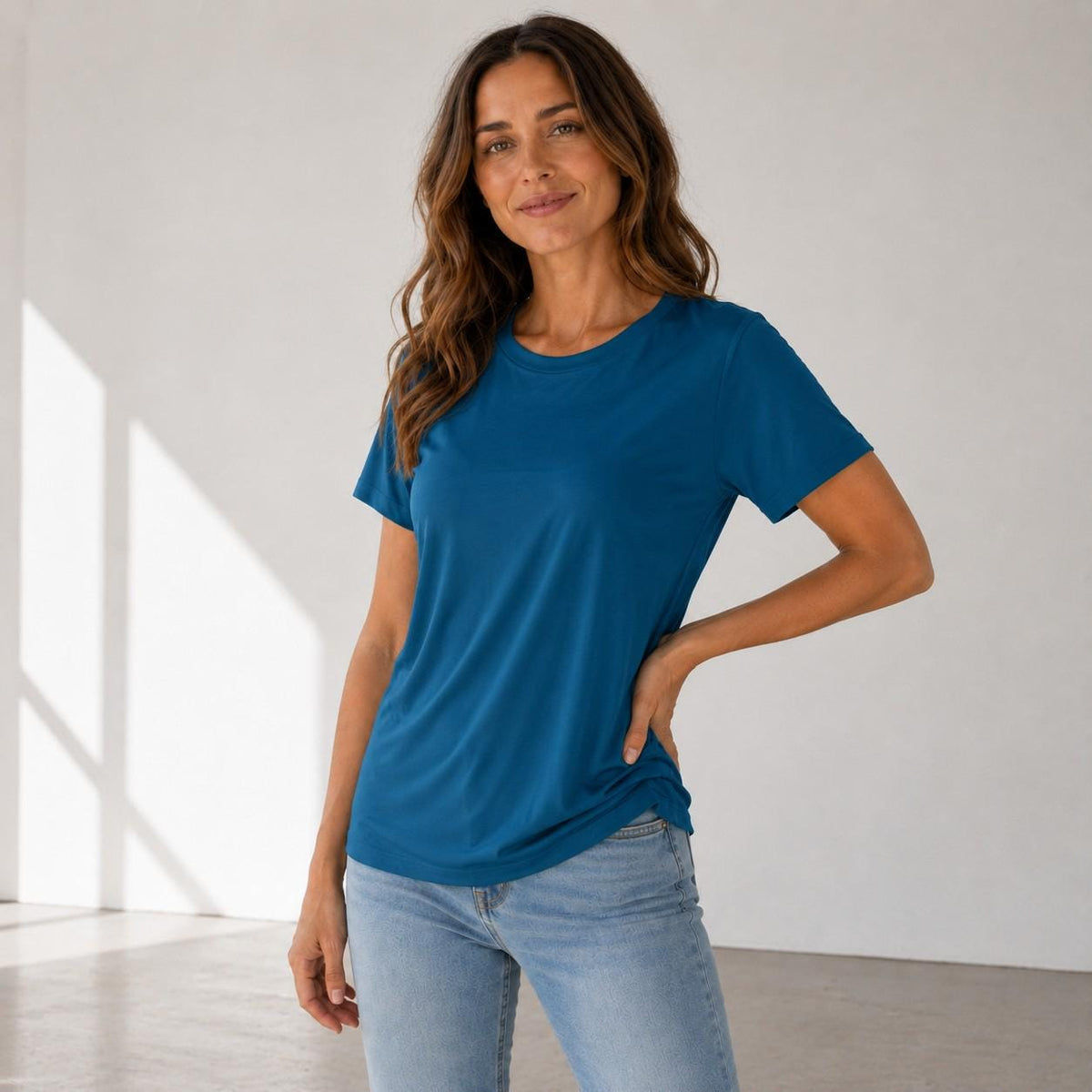 Soft Rayon Spandex Crewneck Tee: Comfortable Everyday Drape