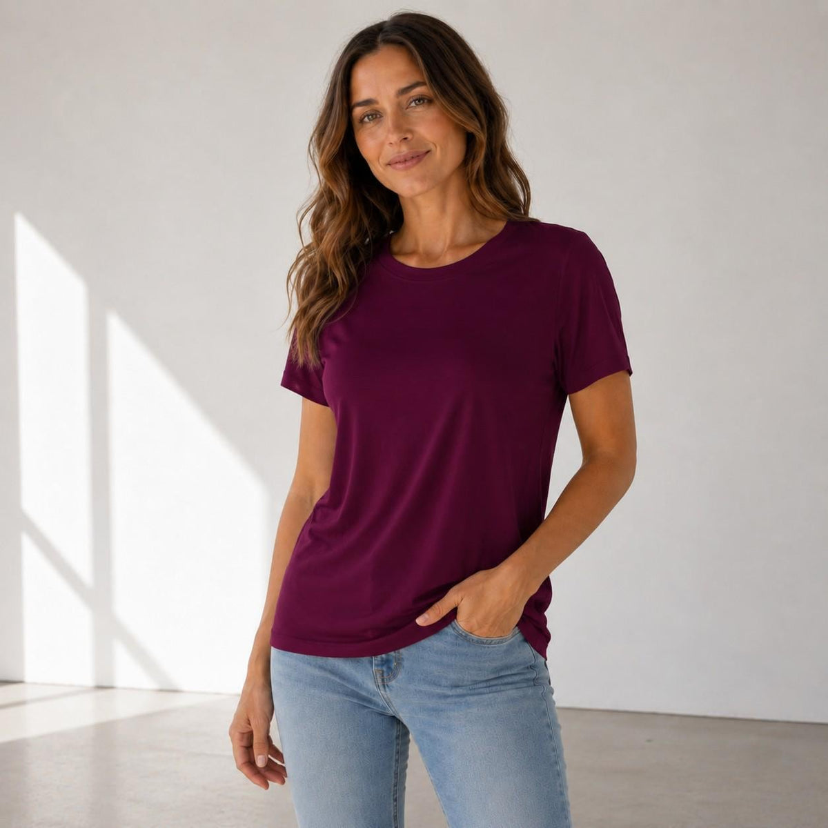 Soft Rayon Spandex Crewneck Tee: Comfortable Everyday Drape
