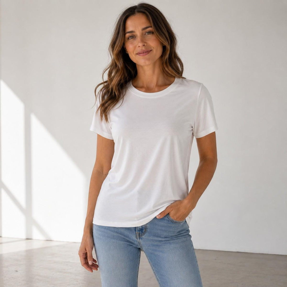 Soft Rayon Spandex Crewneck Tee: Comfortable Everyday Drape