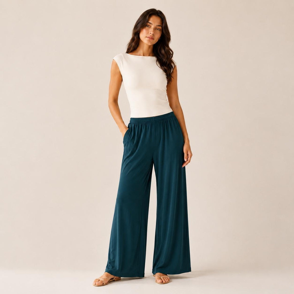 Women’s Wide Straight Leg Pants with Pockets, Soft Flowing pants