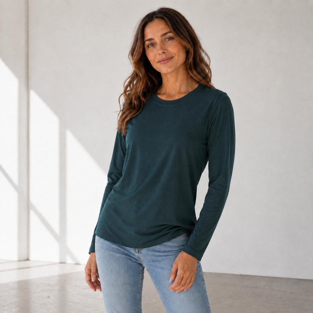 Long Sleeve Crewneck Tee Rayon Span